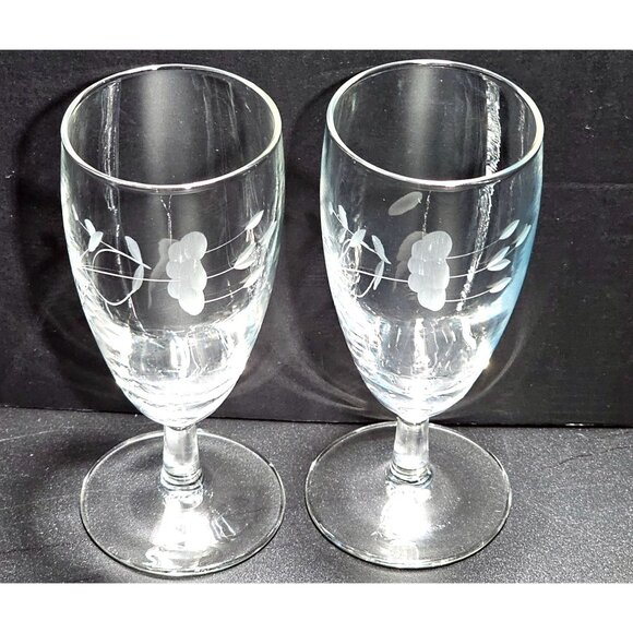 2 Princess House Heritage Juice Glasses 5" crystal etched 4oz vtg floral stemwar - Picture 2 of 6